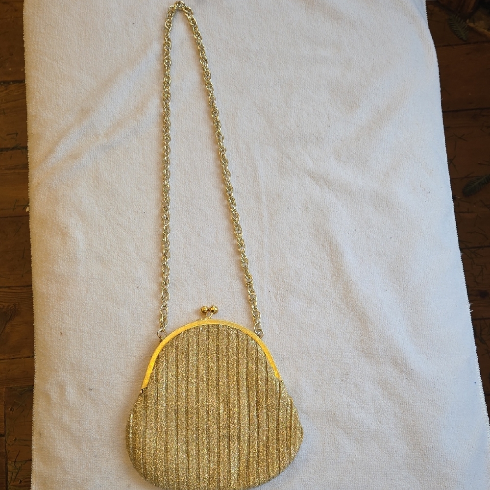 Vintage Shimmering Gold Pleated Evening Bag